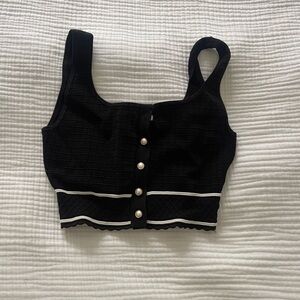 Babaton Black Crop Top with Button Detail